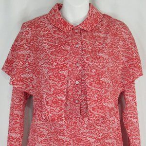 Amish Mennonite Handmade Cape Dress Apron Red White Lace Print Large Modest Maxi